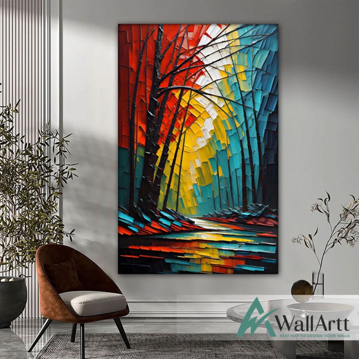 Abstract Red Forest 3d Heavy Textured Partial Oil Painting